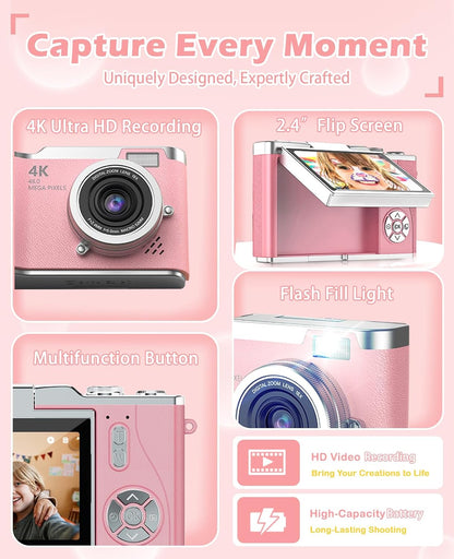 Zoomiko SNAP 4K – 48MP Flip Screen Digital Camera for Kids & Teens
