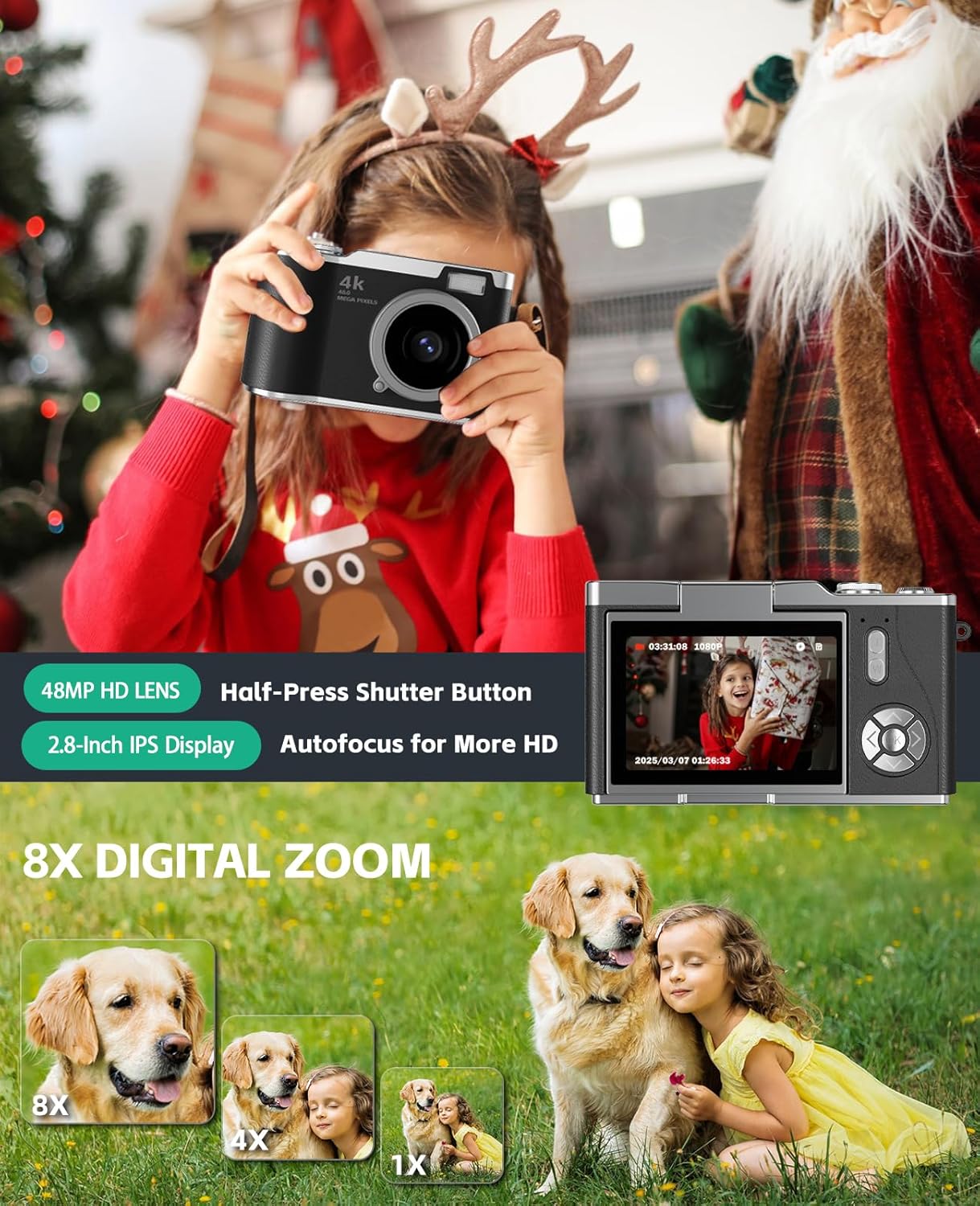 Zoomiko SNAP 4K – 48MP Flip Screen Digital Camera for Kids & Teens